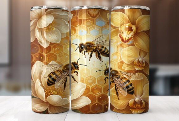 3D Bee Floral Honeycomb 20oz Tumbler PNG