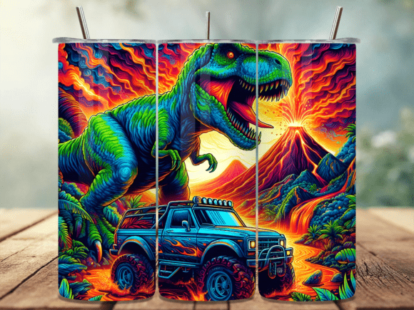 3D Colorful T-Rex Truck Tumbler Wrap PNG