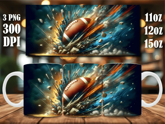 3D Explosive American Football Mug Wrap: Elevating Sublimation Projects with Dynamic Design