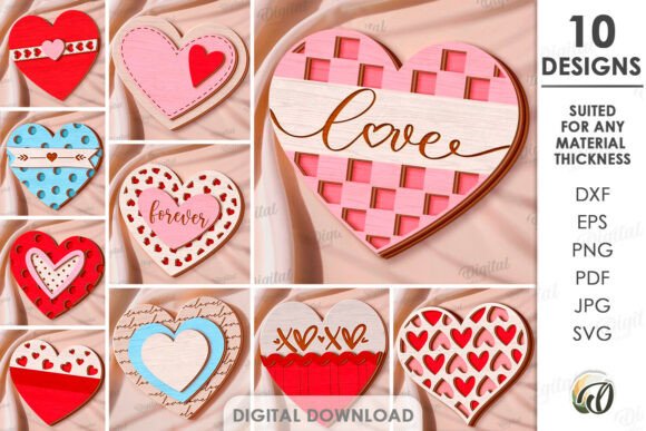 3D Heart Decors Bundle Laser Cut Designs