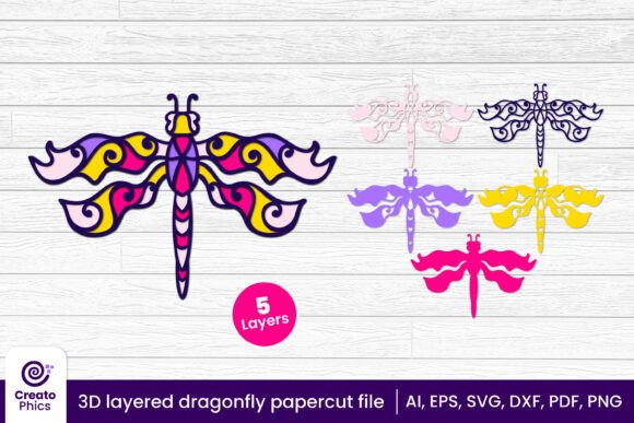 3D Layered Dragonfly Papercut Insect SVG: A Versatile Design for Craft Enthusiasts