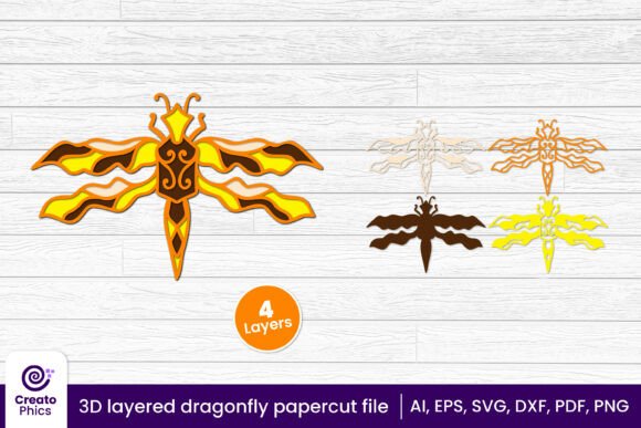 3D Layered Dragonfly Papercut Insect SVG5