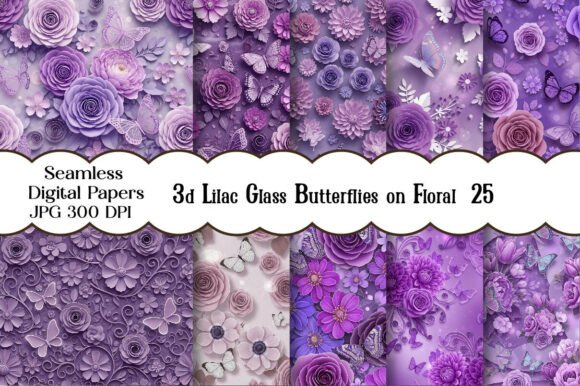 3d Lilac Glass Butterflies on Floral: A Versatile Design for Every Creative Project