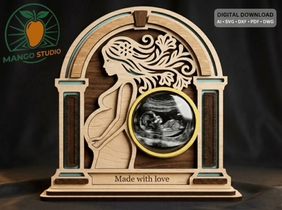 3D Pregnant Mother Ultrasound Frame SVG: Elevating Personalized Keepsakes
