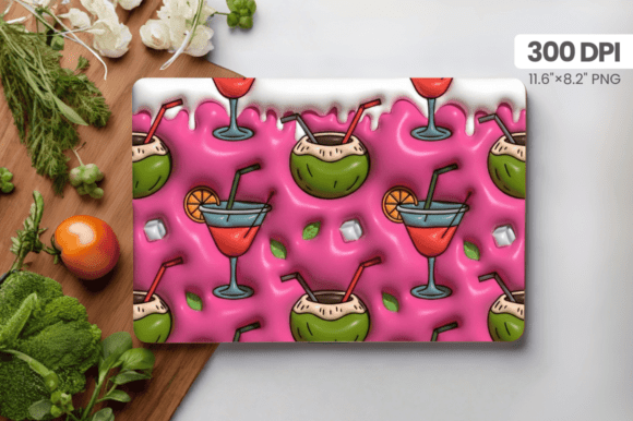 3D Puff Margarita Coconut Summer Cutting Board Design for Print-on-Demand