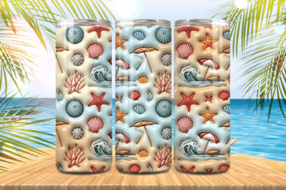 3D Puff Sea Shells Summer Tumbler Wrap