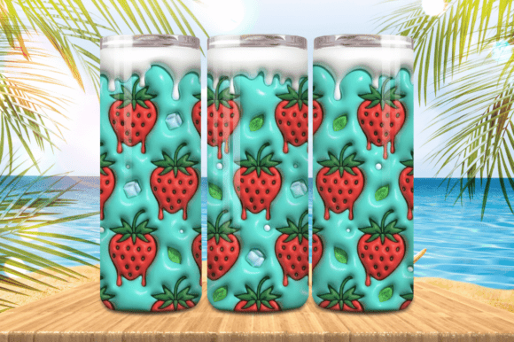3D Puff Strawberry Summer Tumbler Wrap
