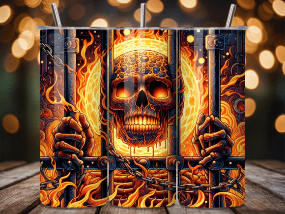 Burning 3D Fire Skull Cage Tumbler Wrap