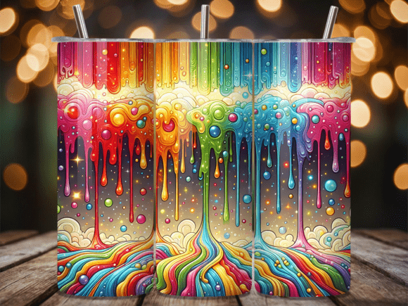 Rainbow Paint Drip 3D Abstract Tumbler – A Must-Have Sublimation Design for 20oz Skinny Tumblers